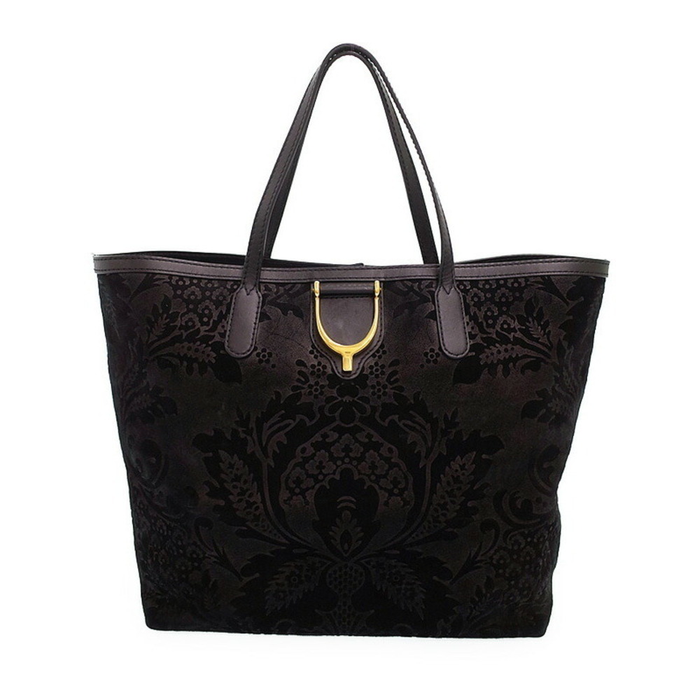 Gucci Stirrup Brocade Velvet Tote Bag Black